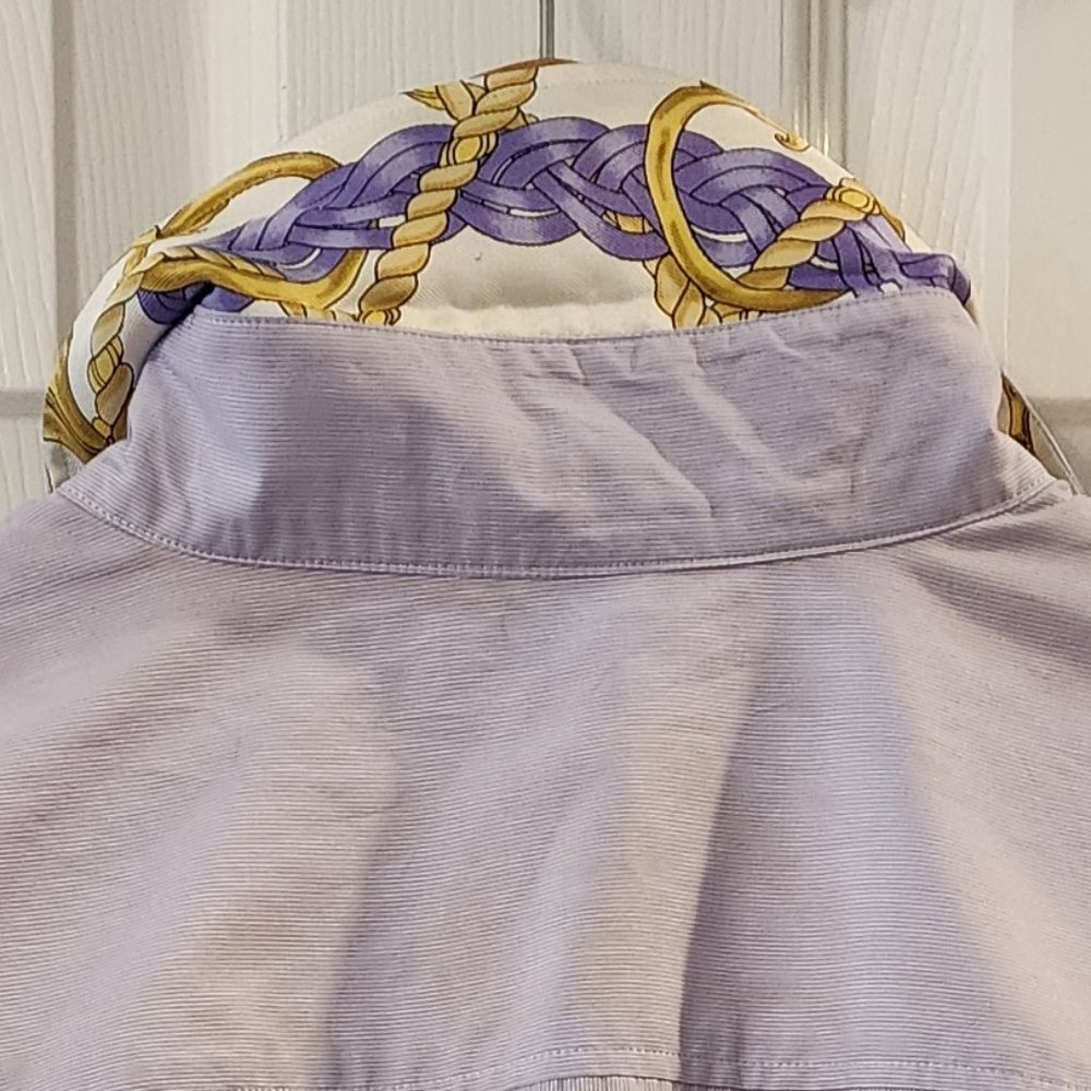 J. McLaughlin Purple Thin White Stripe Button Down Shirt with Silk cuffs Size 8 - Picture 14 of 14